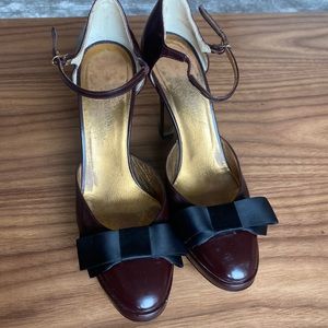 Dolce&Gabbana black satin lace and burgundy patent leather 4” heels size 37.5